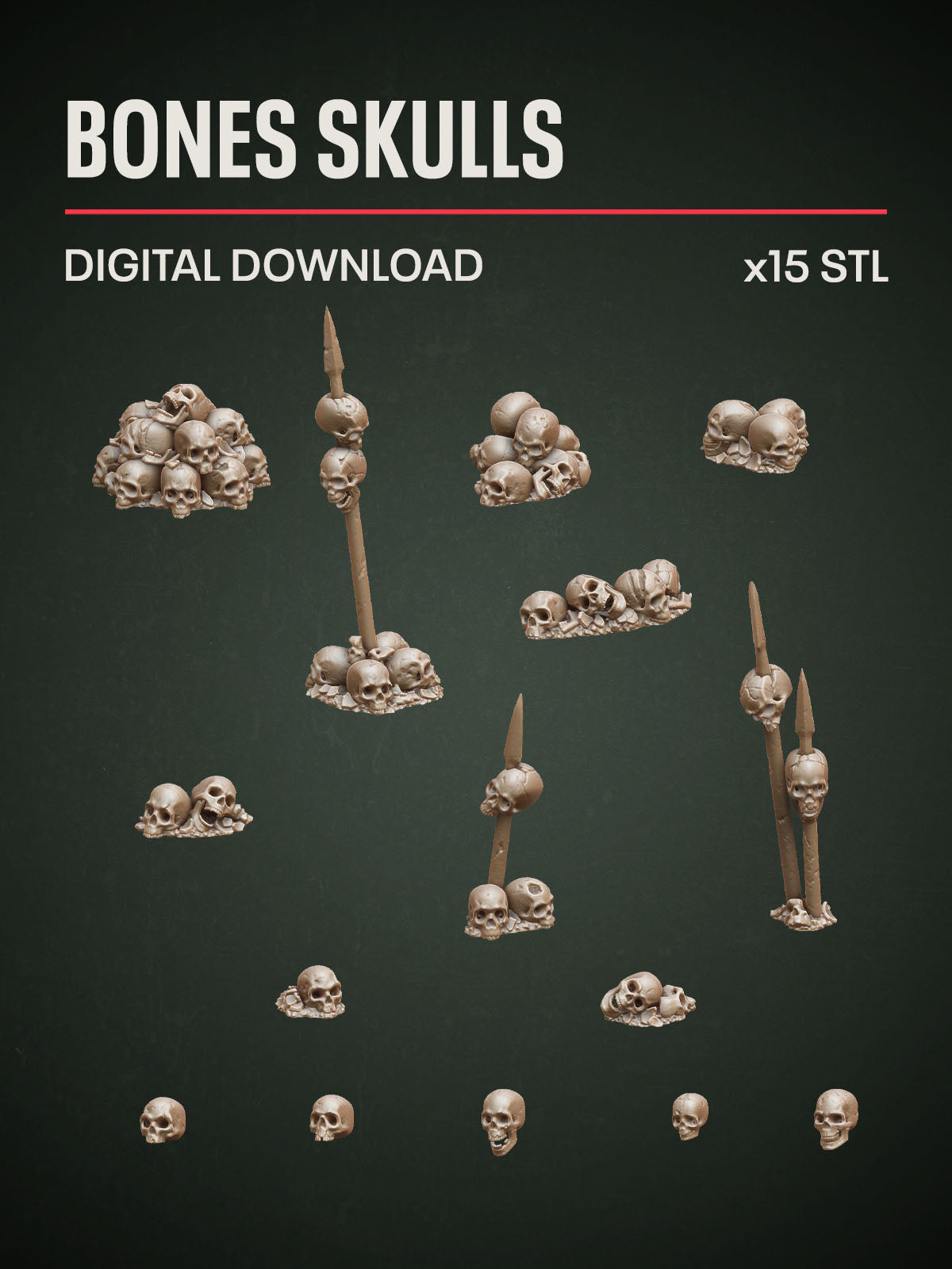 Digital Download - Bones Skulls STL