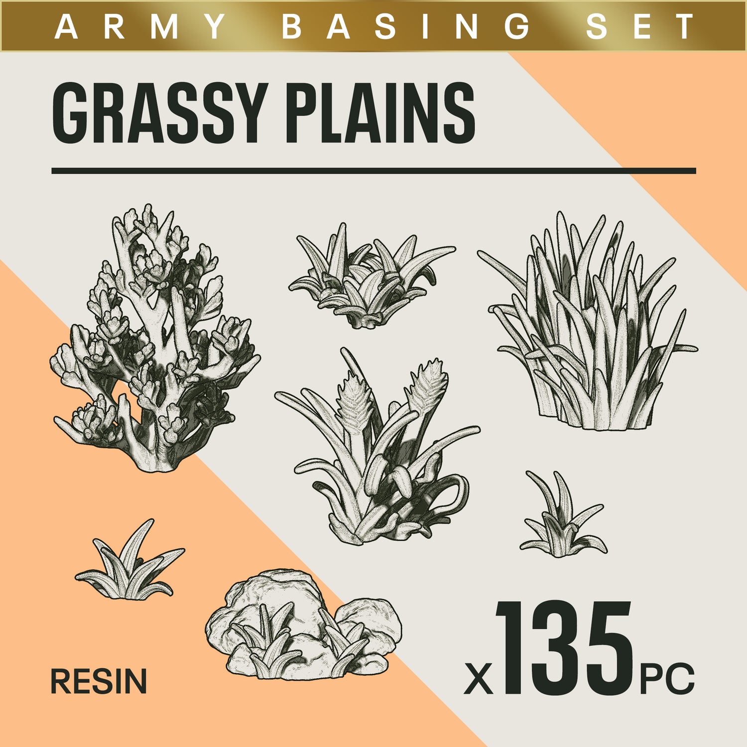 GRASSY PLAINS - Resin Miniature Basing Set (135pc)