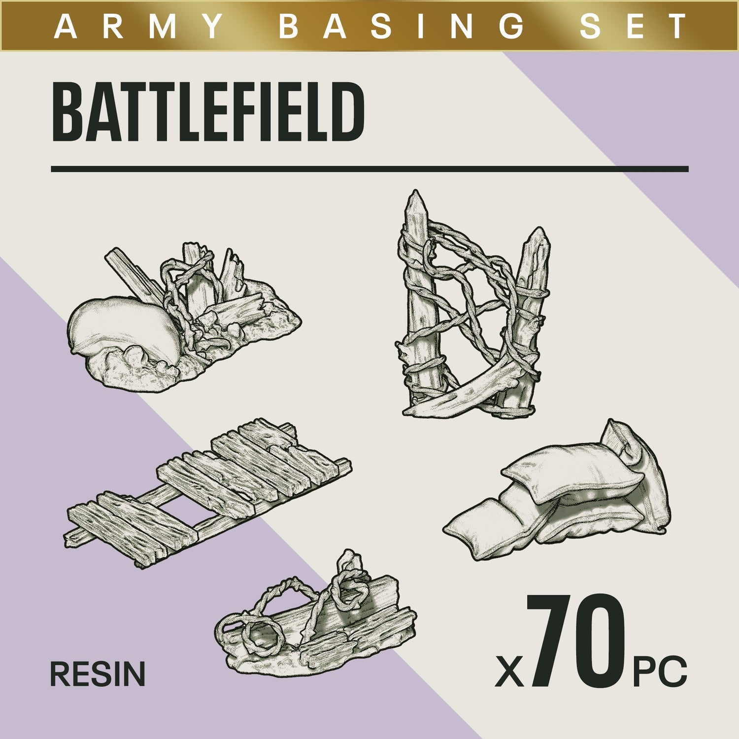 BATTLEFIELD - Resin Miniature Basing Set (70pc) - Epic Basing