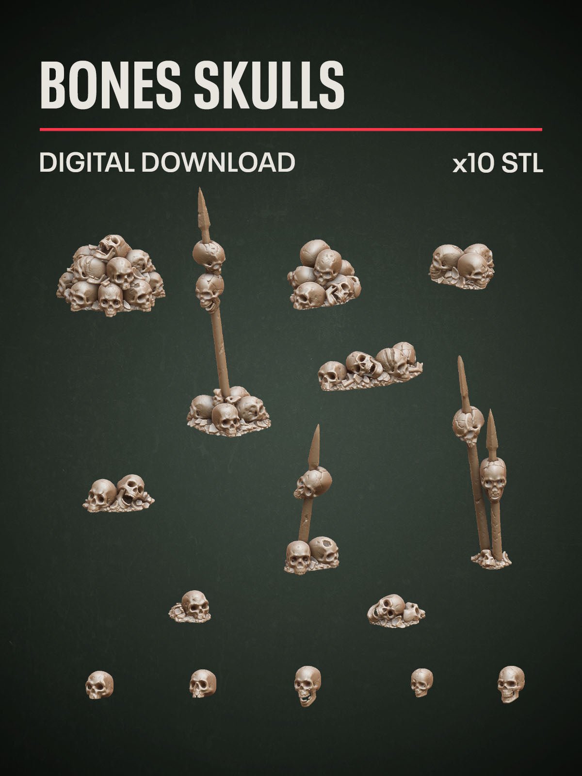 Digital Download - Bones Skulls STL - Epic Basing