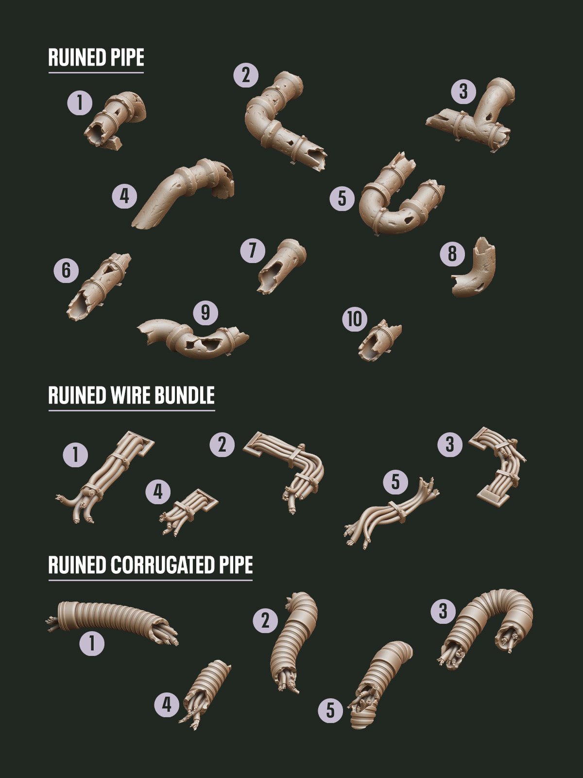 Digital Download - Ruined Pipes & Wires STL - Epic Basing