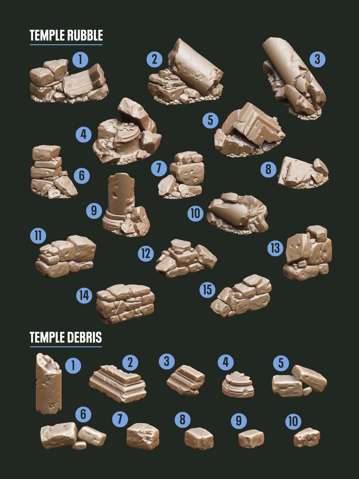 Digital Download - Temple Rubble STL - Epic Basing