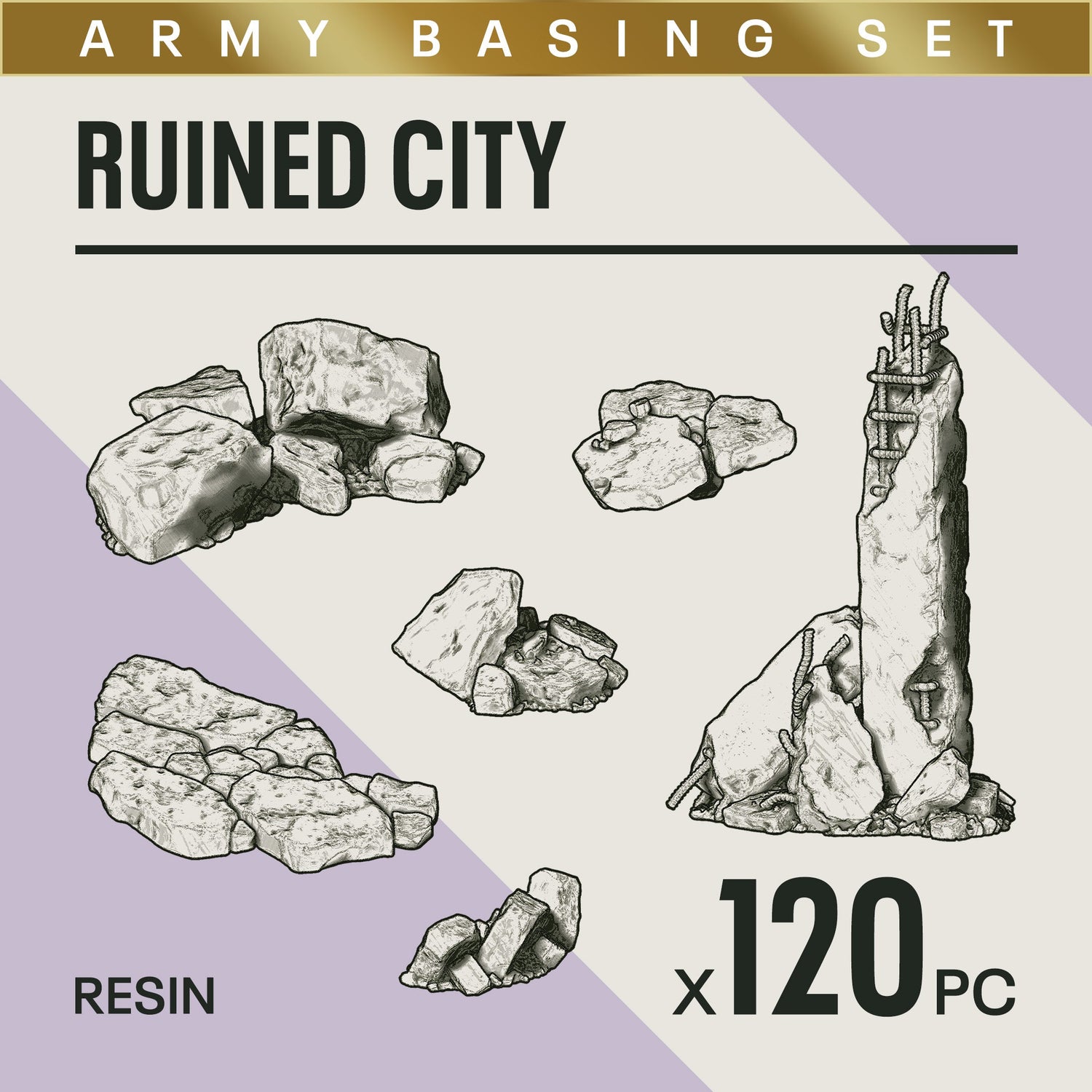 RUINED CITY - Resin Miniature Basing Set (120pc) - Epic Basing