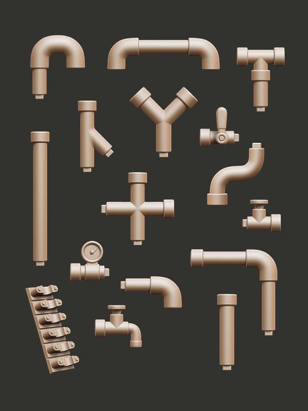 Copper Pipes - Digital STL Pack - Epic Basing