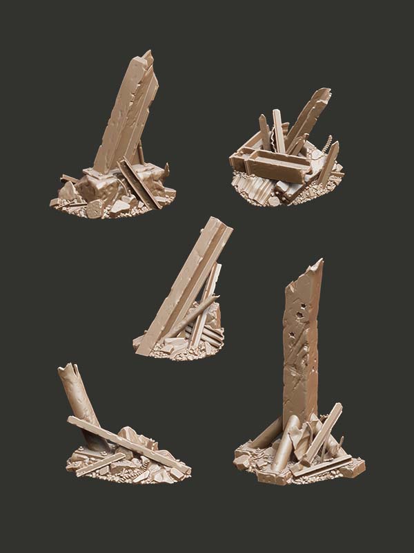 Ruined Metal Beams - Digital STL Pack - Epic Basing