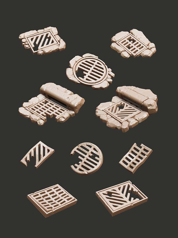 Ruined Sewer Grates - Digital STL Pack - Epic Basing