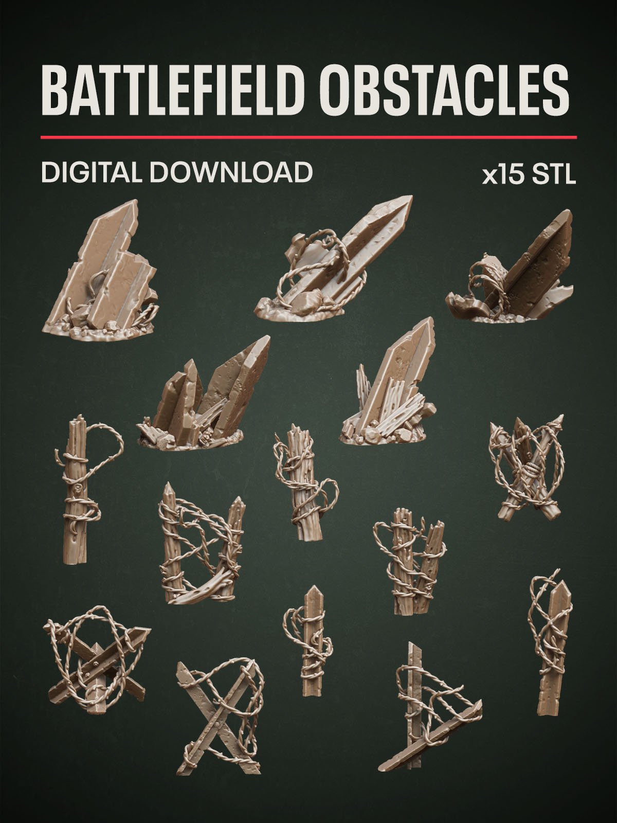Digital Download - Battlefield Obstacles STL - Epic Basing