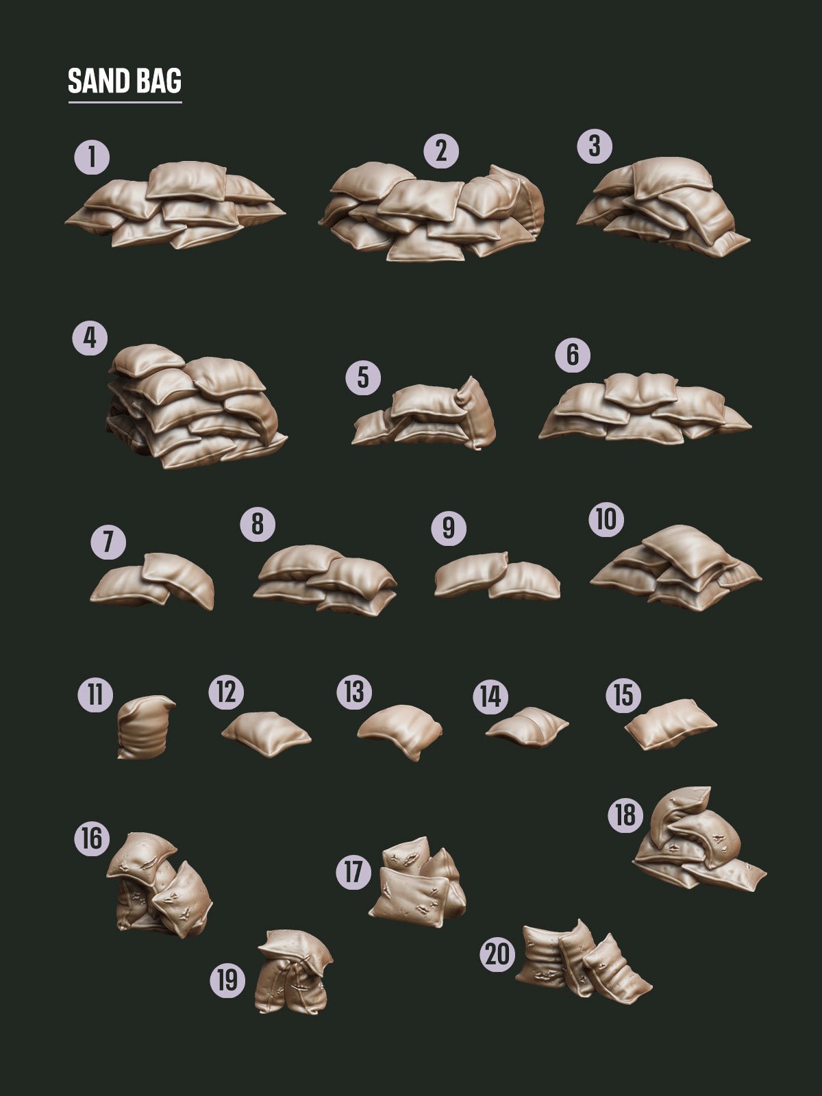Digital Download - Battlefield Sandbags STL - Epic Basing