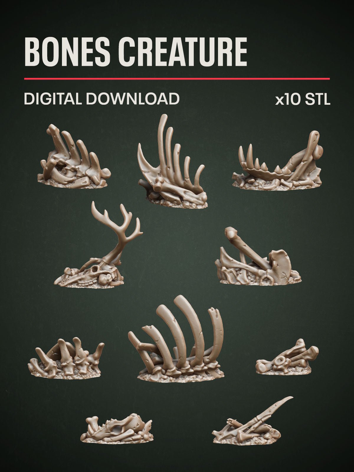 Digital Download - Bones Creature STL - Epic Basing
