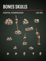 Digital Download - Bones Skulls STL - Epic Basing