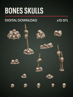 Digital Download - Bones Skulls STL - Epic Basing