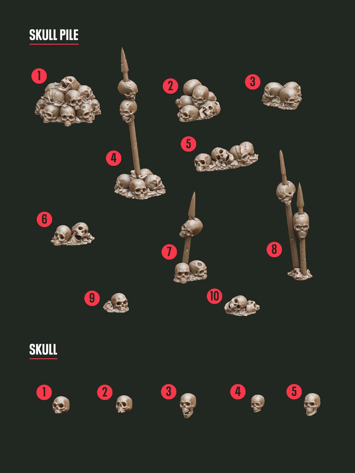 Digital Download - Bones Skulls STL - Epic Basing