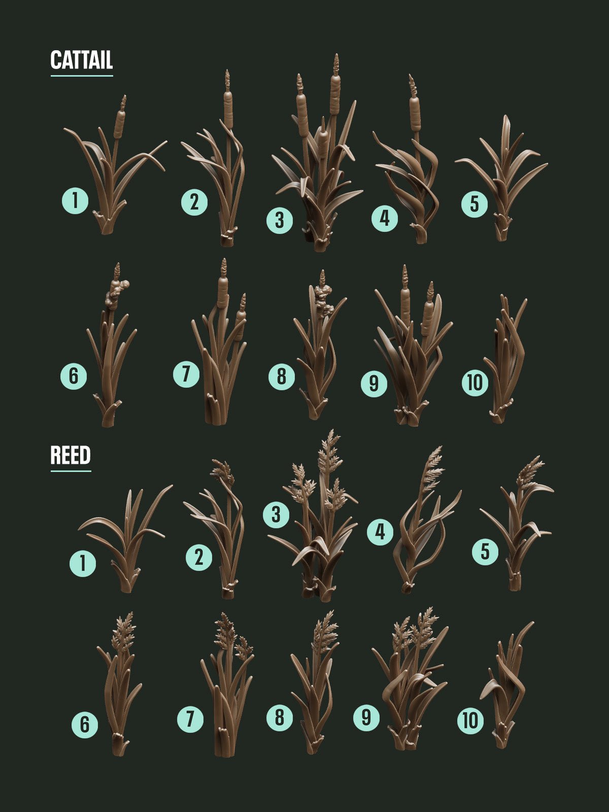 Digital Download - Cattails & Reeds STL - Epic Basing