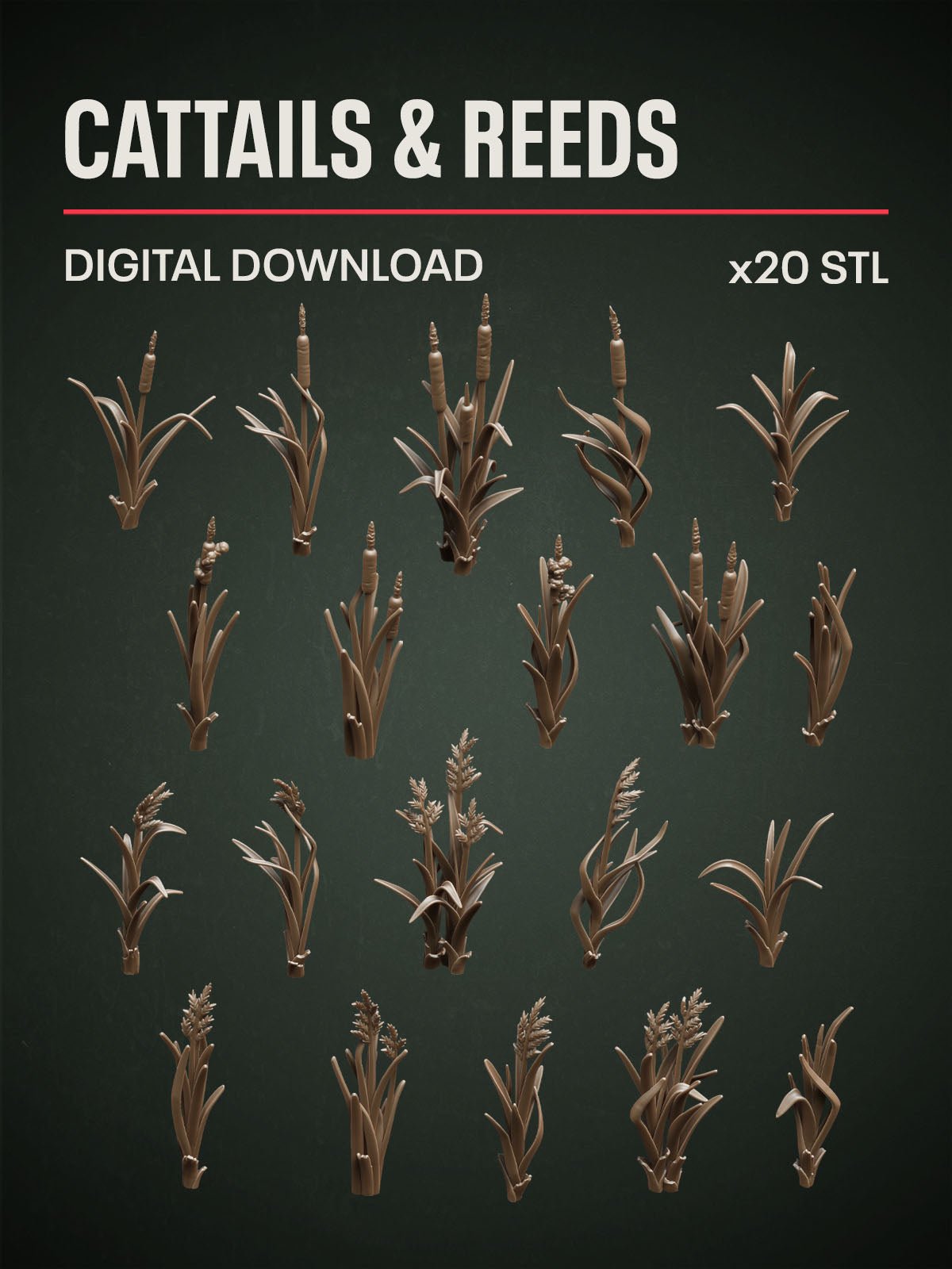 Digital Download - Cattails & Reeds STL - Epic Basing