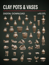 Digital Download - Clay Pots & Vases STL - Epic Basing