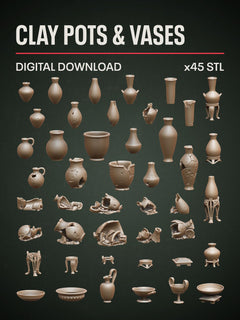 Digital Download - Clay Pots & Vases STL - Epic Basing