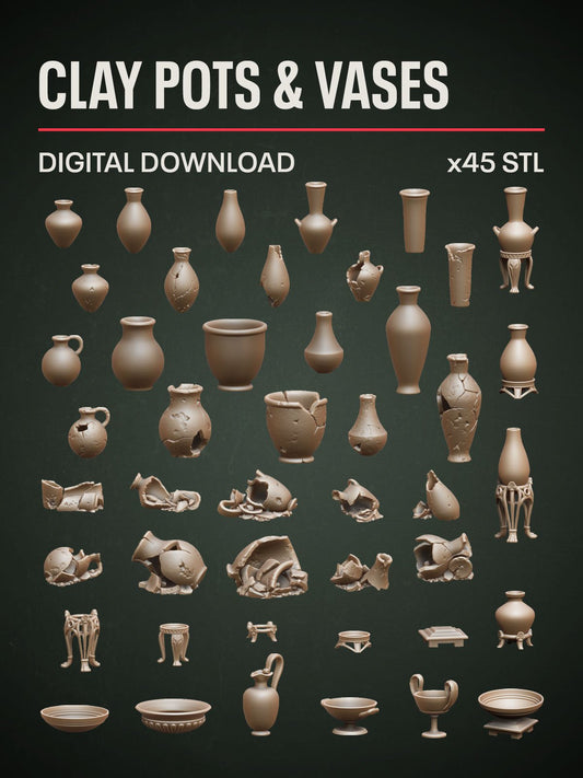 Digital Download - Clay Pots & Vases STL - Epic Basing