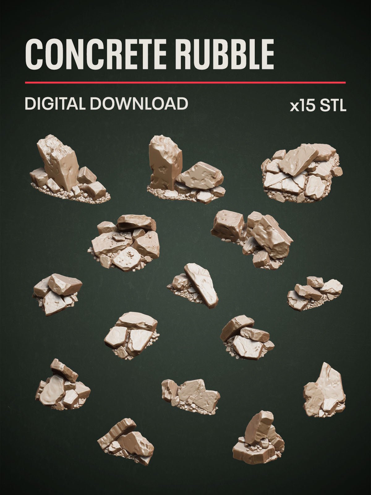 Digital Download - Concrete Rubble STL - Epic Basing