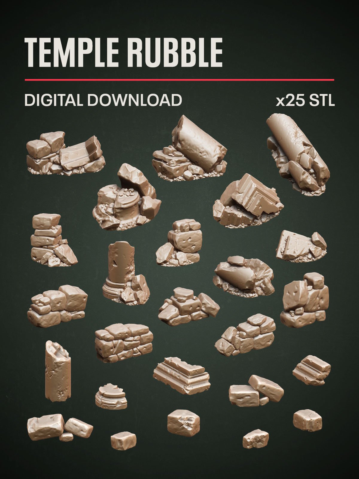 Digital Download - Temple Rubble STL - Epic Basing