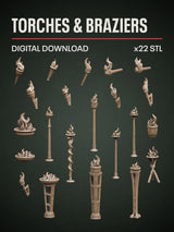 Digital Download - Torches & Braziers STL - Epic Basing