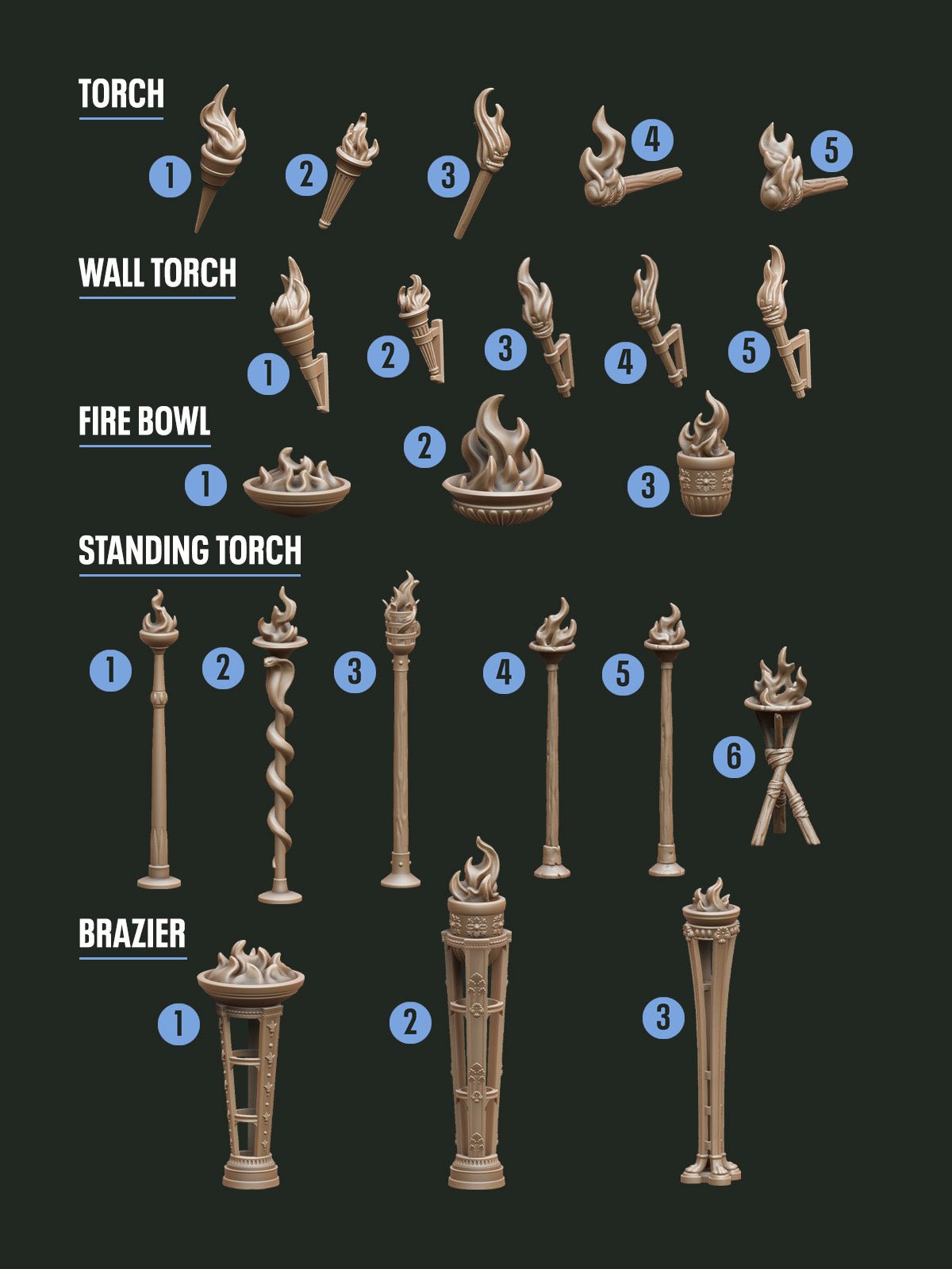 Digital Download - Torches & Braziers STL - Epic Basing