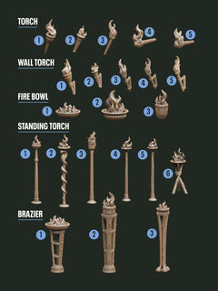 Digital Download - Torches & Braziers STL - Epic Basing