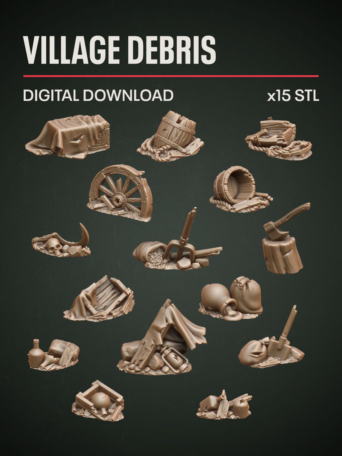 Digital Download - Village Debris STL - Epic Basing