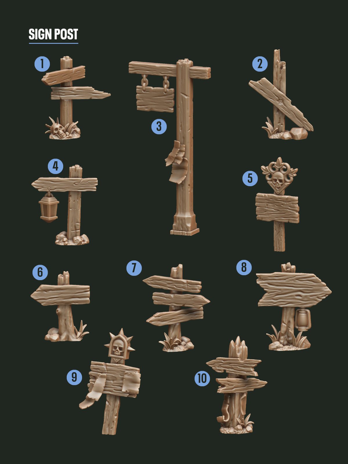 Digital Download - Village Sign Posts STL - Epic Basing