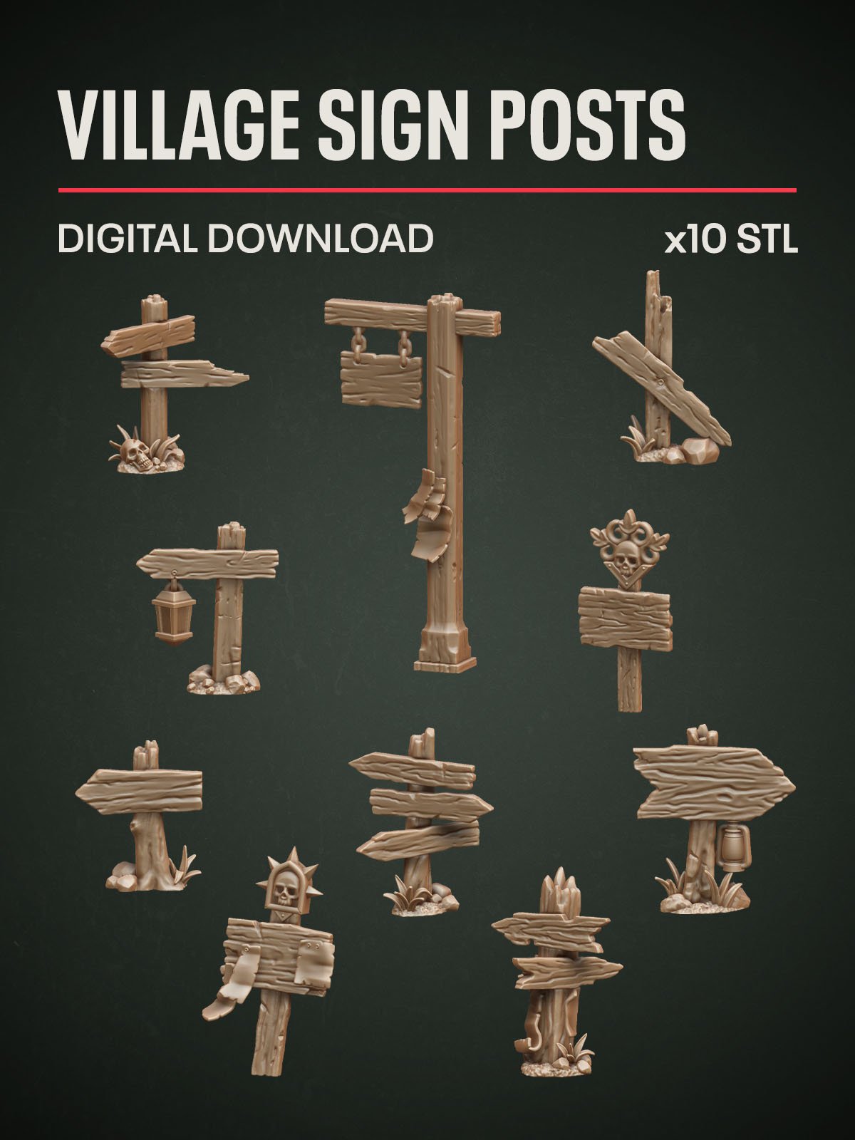 Digital Download - Village Sign Posts STL - Epic Basing