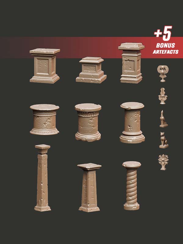 Classical Pedestals & Artefacts - Digital STL Pack - Epic Basing