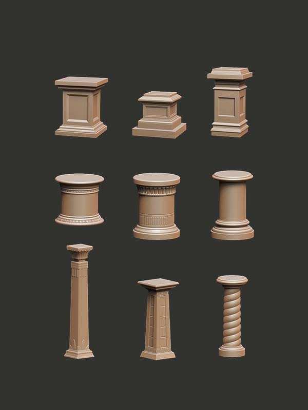 Classical Pedestals & Artefacts - Digital STL Pack - Epic Basing