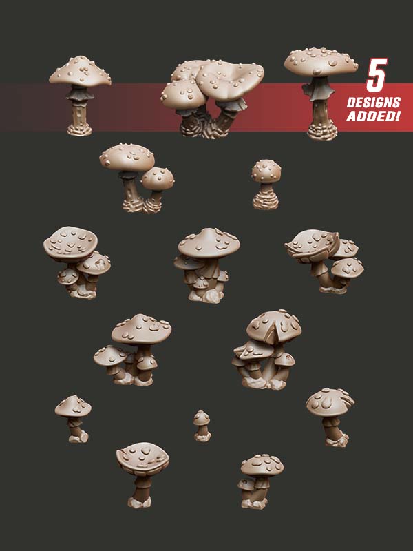 Spotted Mushrooms - Digital STL Pack - Epic Basing