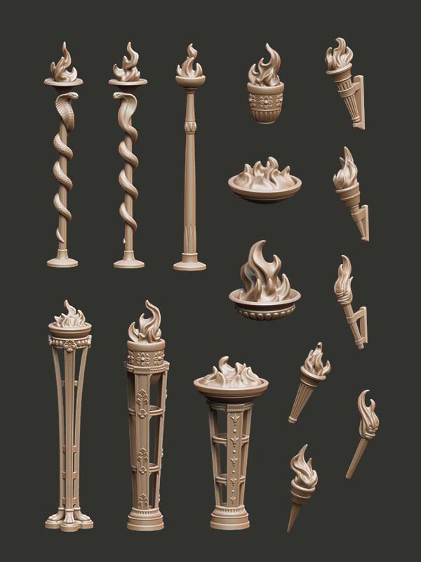 Torches & Braziers- Digital STL Pack - Epic Basing